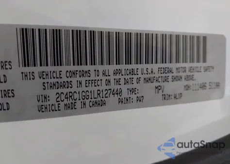 2020 Chrysler Pacifica Limited z USA, uszkodzony, nr VIN 2C4RC1GG1LR127440